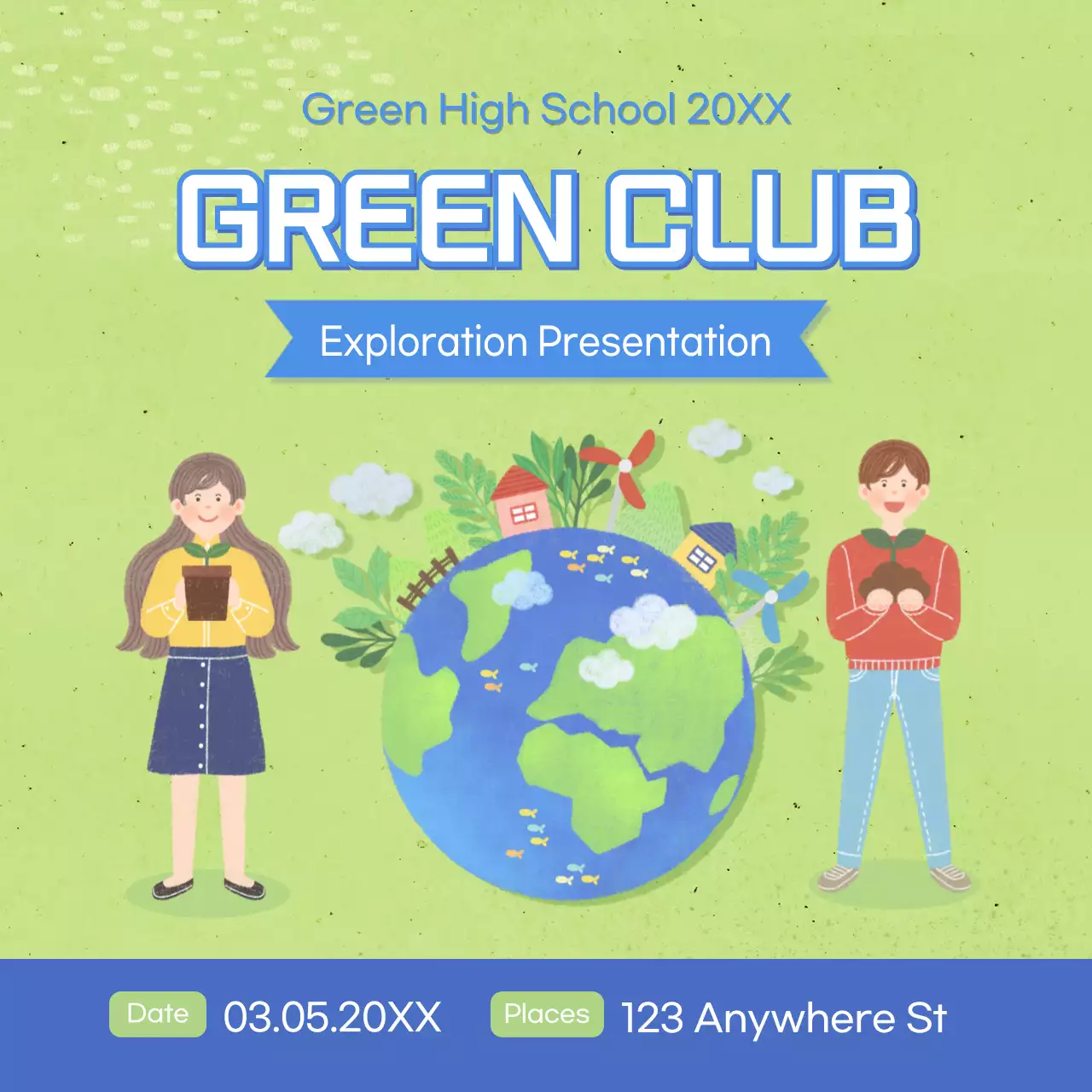 Environmental club presentation of a warm concept in green and blue
