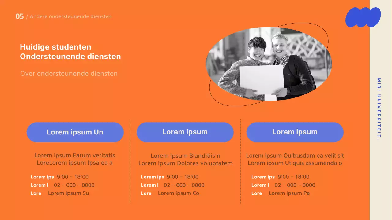 Een oriëntatiepresentatie met een trendy ontwerp, geaccentueerd met felle kleuren.