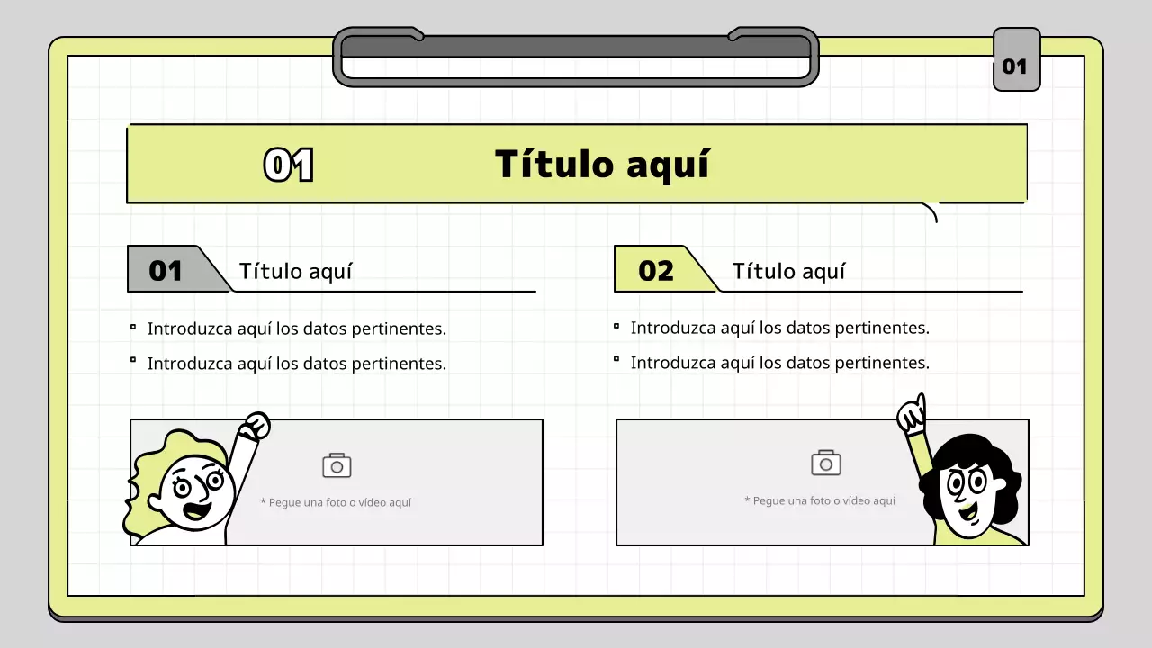 Kit de presentación educativa con concepto de portapapeles en cal y blanco
