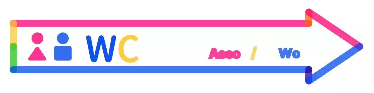 Colorido y bonito marco en forma de flecha con indicaciones para llegar al cuarto de baño