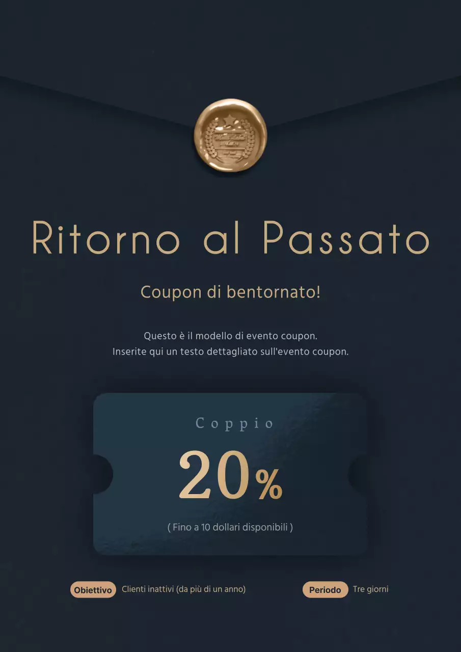 Una promozione di classe e semplice, con un'illustrazione di un buono sconto di colore blu intenso.