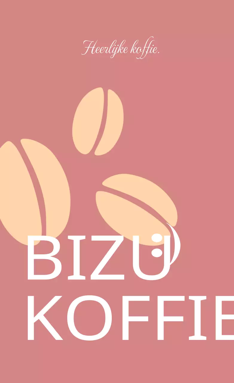 Een klassieke cafépromotie met een witte tekstillustratie van koffiebonen in roodbruin en lichtgeel.