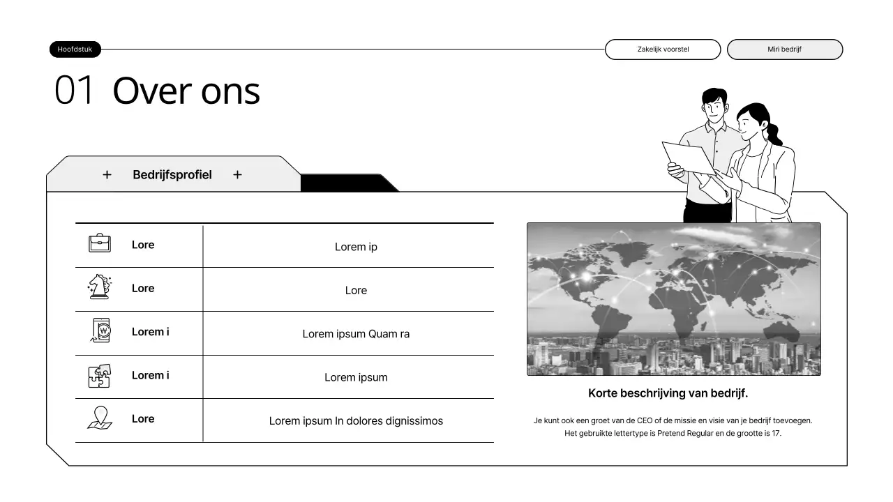 Een eenvoudig, schaalbaar voorstel met zwart-wit illustraties