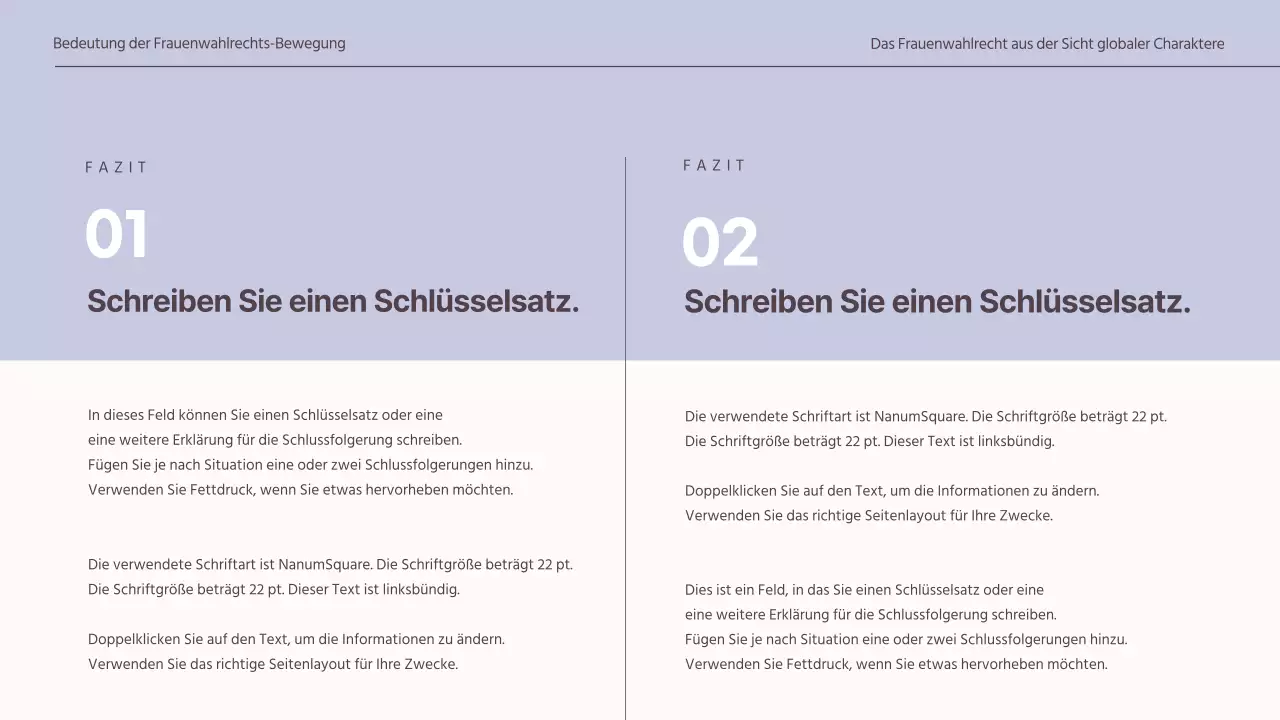  Vorlage eines zurückhaltenden Konzepts für eine globale Frauenwahlrechtsaufgabe