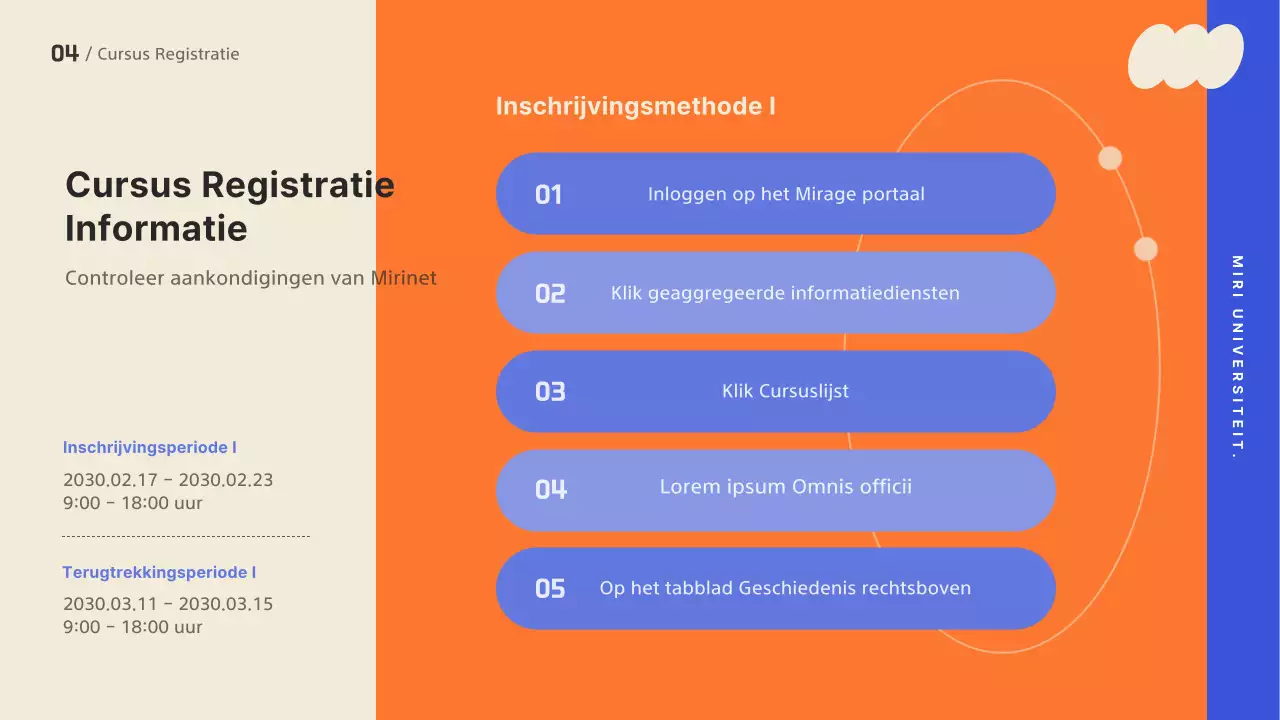 Een oriëntatiepresentatie met een trendy ontwerp, geaccentueerd met felle kleuren.