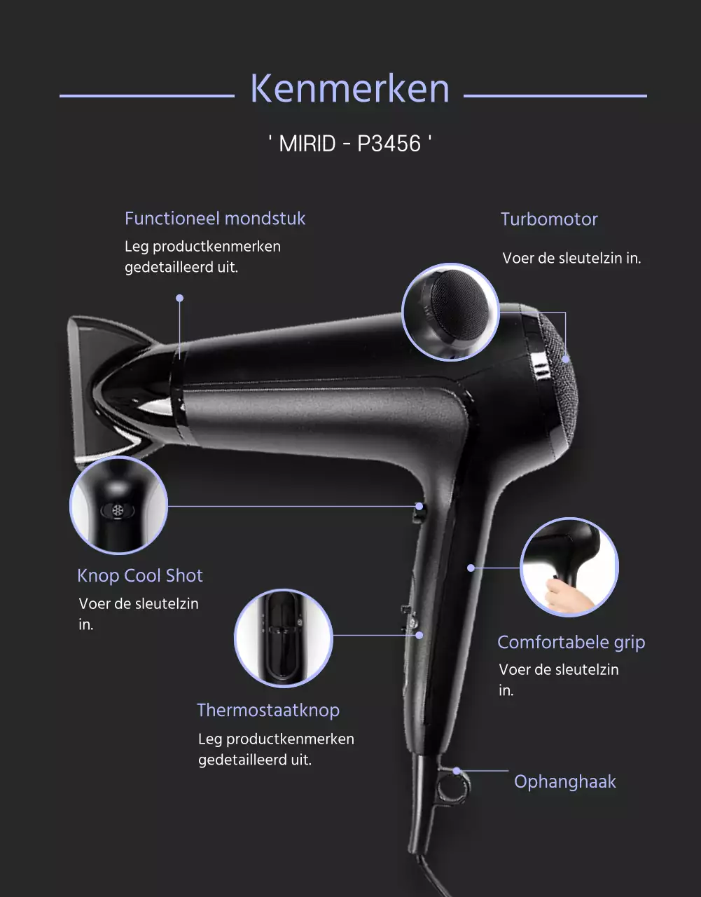 Zwart-paarse haardroger met een strak concept