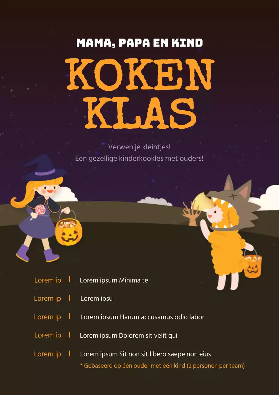 Promoot een leuke kookles met paarse Halloween-koekjes en kinderfiguren