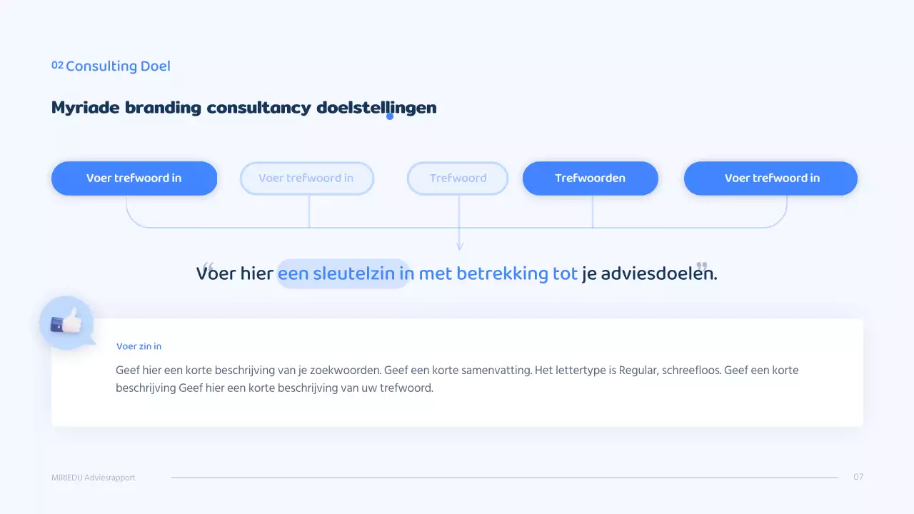Een blauw driedimensionaal karakter met een strak concept voor een adviesrapport.