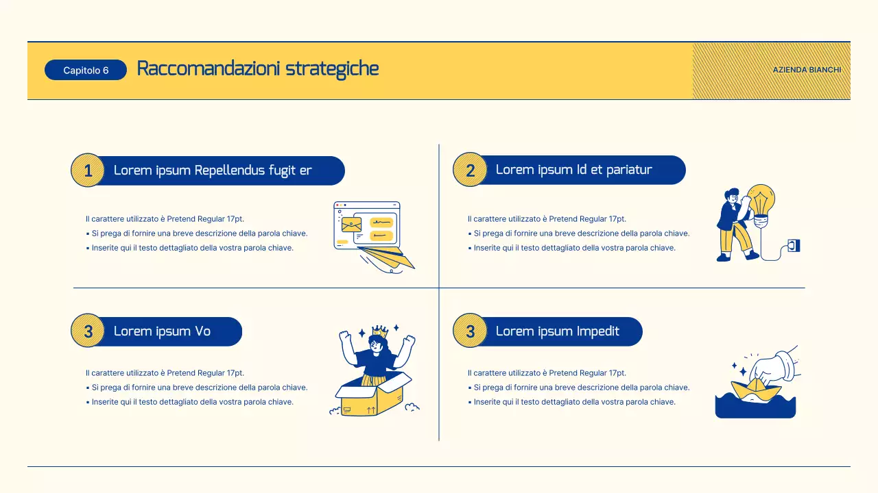 Rapporto sulle prospettive del settore retail con illustrazioni in blu e giallo