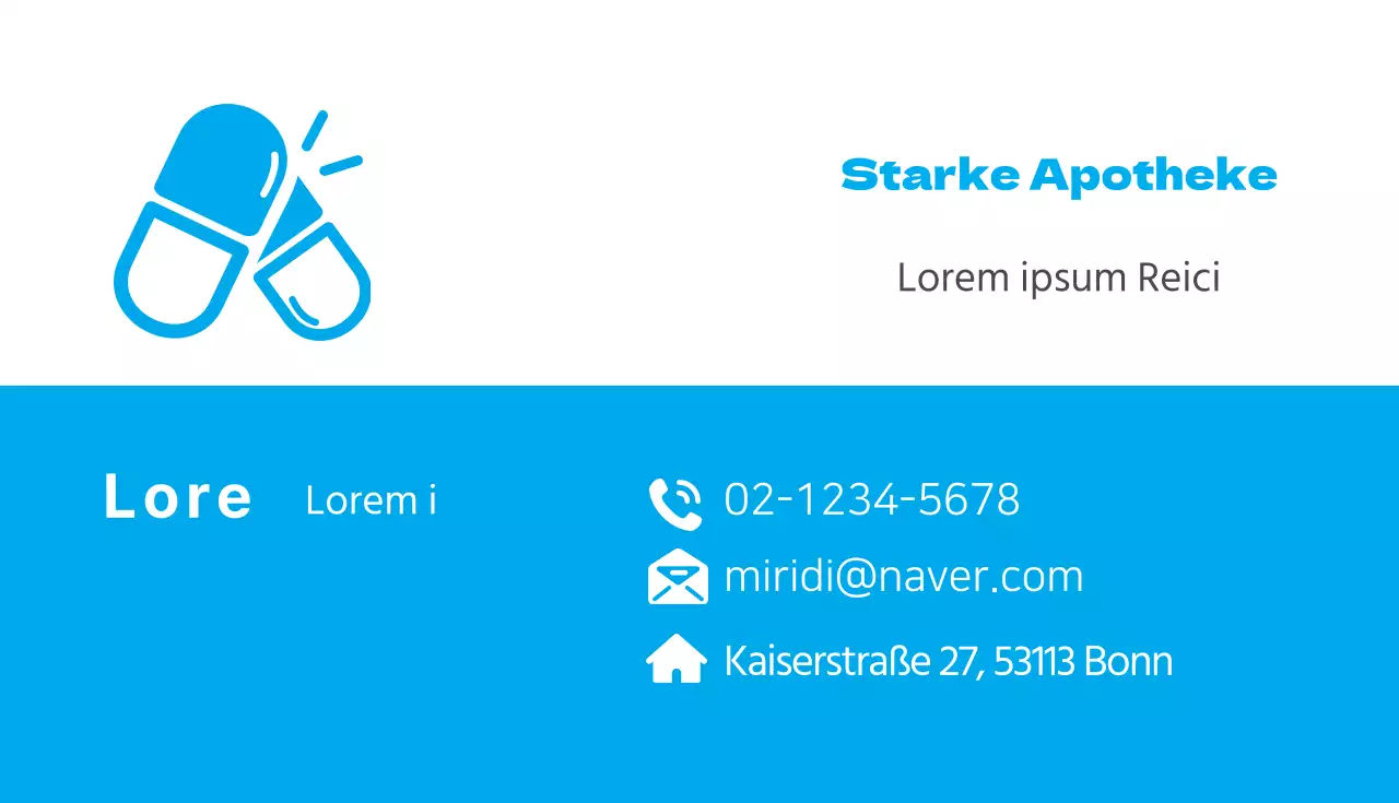 Hellblaue illustrierte Apotheken-Visitenkarte