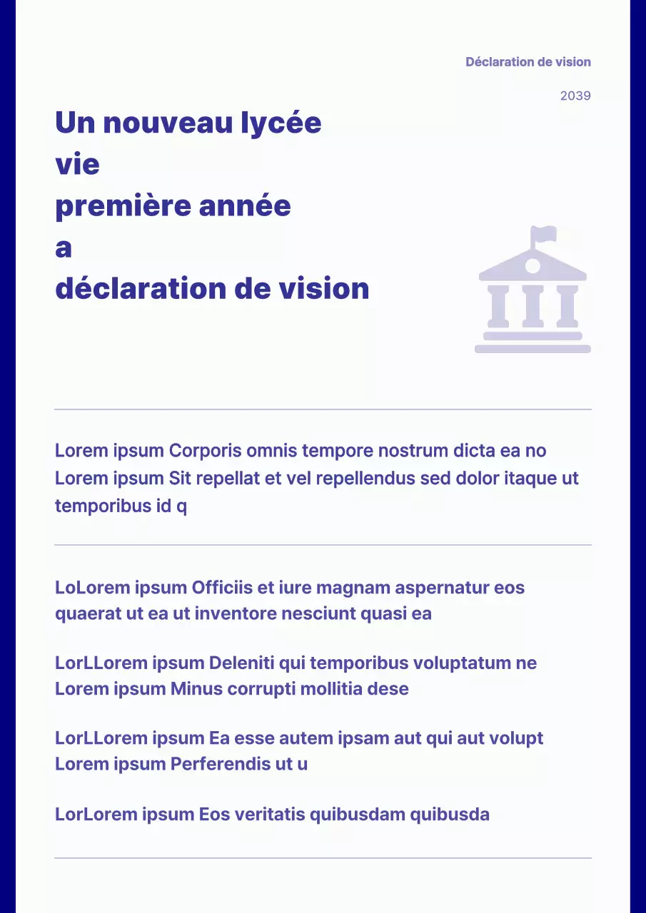 Une déclaration de vision conceptuelle simple en bleu marine et blanc