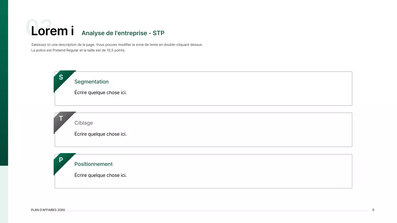 Kit de présentation d'un plan d'affaires avec un concept d'index dégradé en vert