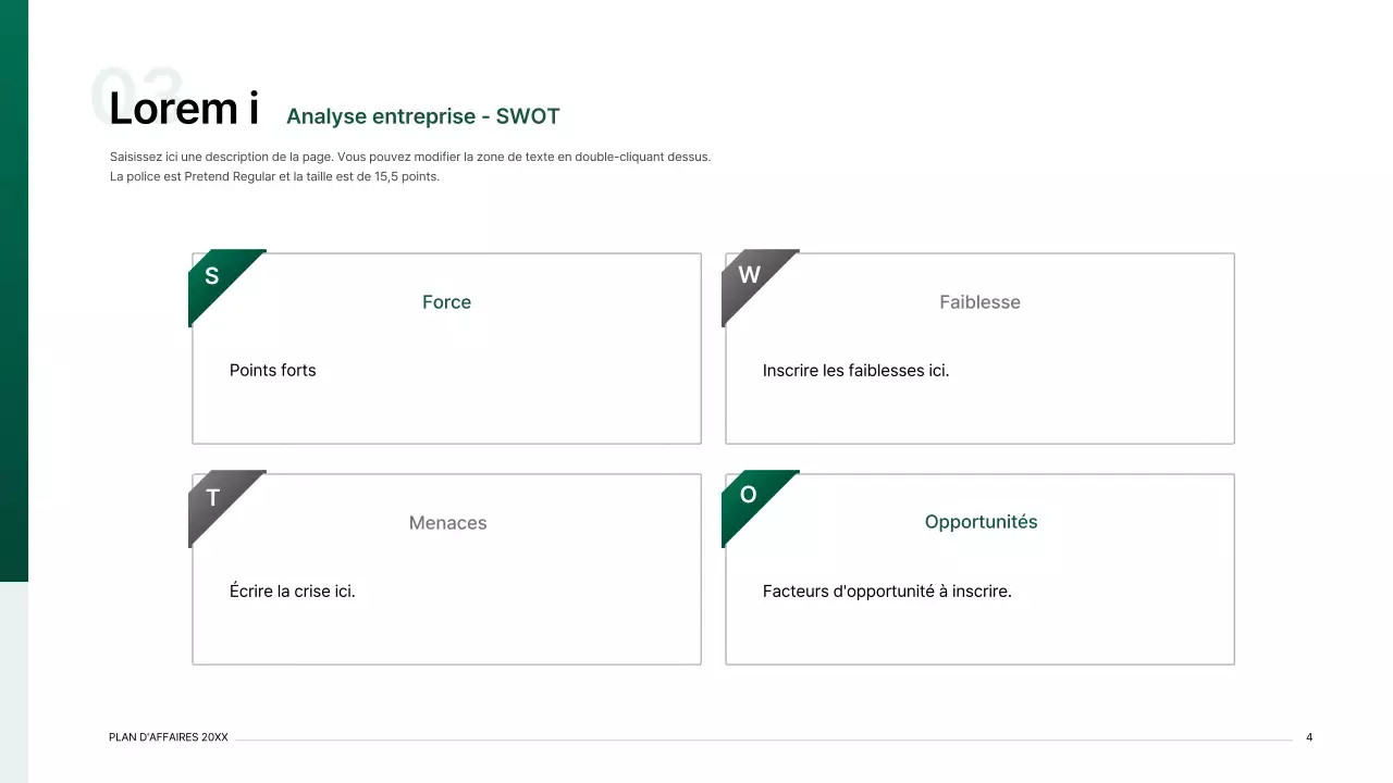 Kit de présentation d'un plan d'affaires avec un concept d'index dégradé en vert