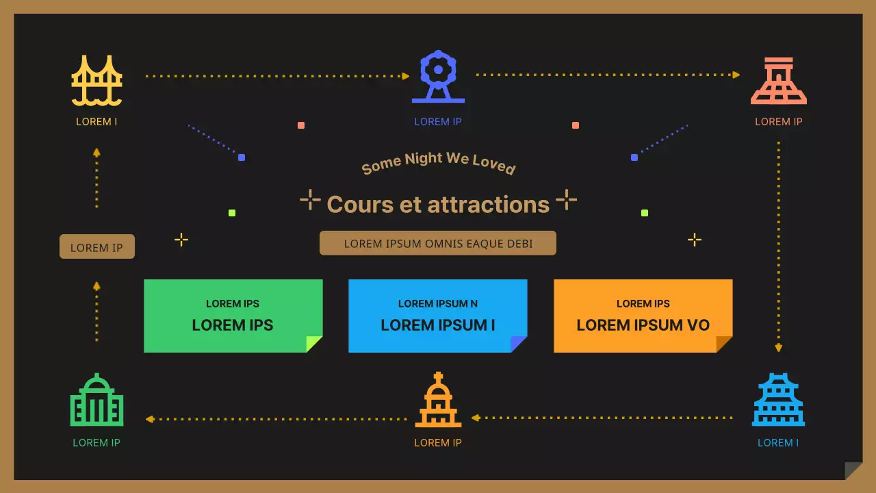 Un mignon guide touristique de nuit noir et coloré