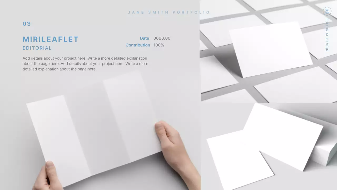 Modern designer portfolio in beige and light blue