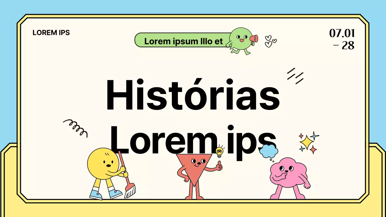 Proposta de exposição para crianças com ilustrações coloridas, simples e engraçadas