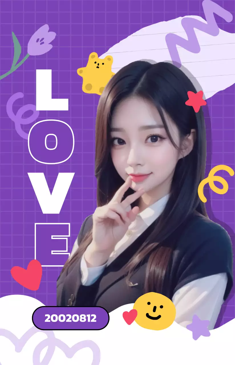 紫色の背景のかわいいアイドルフォトカード