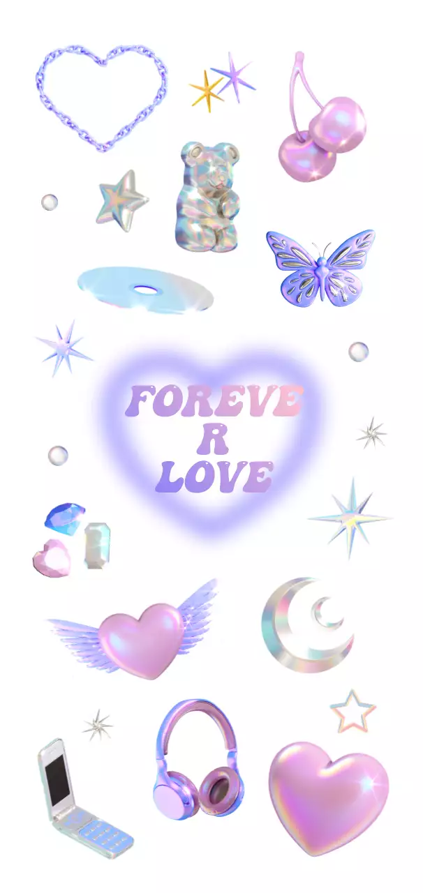 Pink and purple glow in the dark 3D Y2K concept.