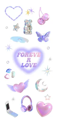 Pink and purple glow in the dark 3D Y2K concept.