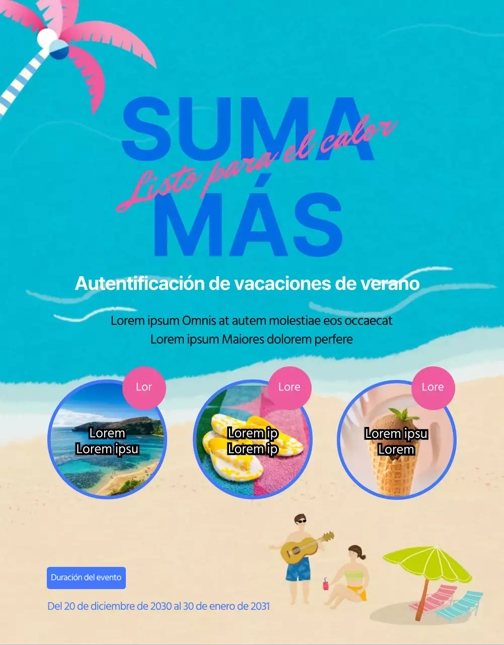 Promociona tu gran venta de verano con toques de azul y rosa