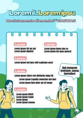 Poster promozionale del club in blu con testo pulito e arrotondato.