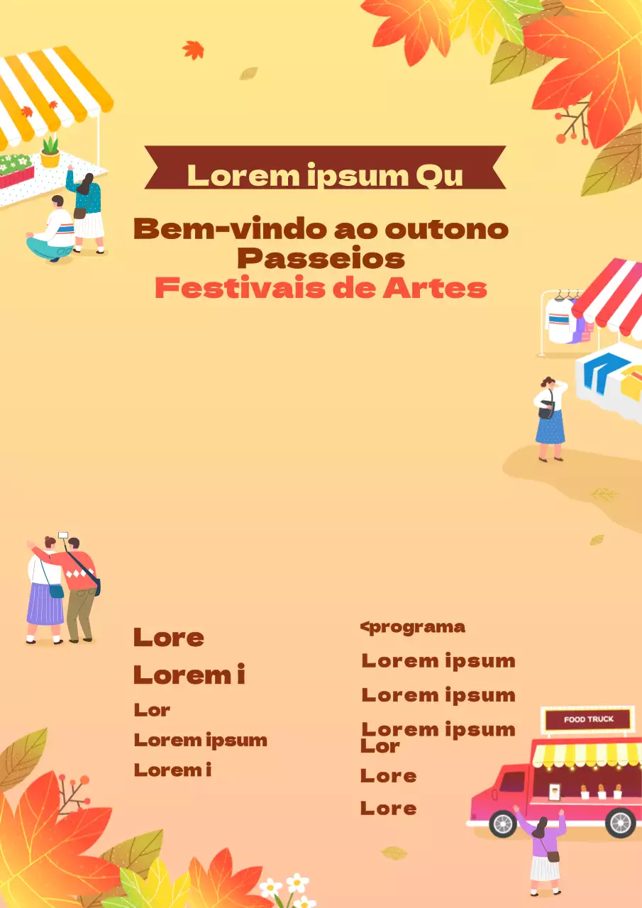 Promova o festival com um conceito giro que apresenta um festival amarelo e uma ilustração de folhas a cair
