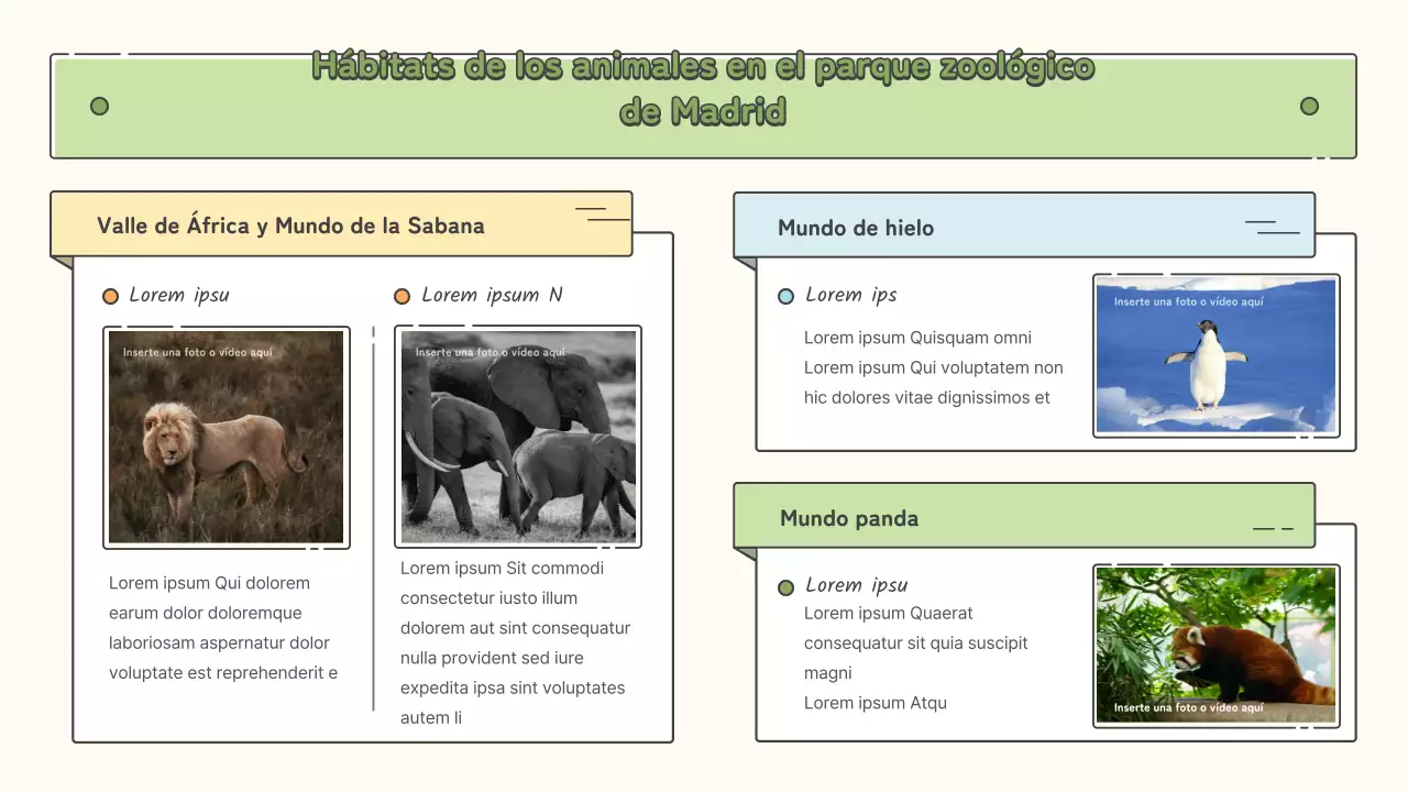 Material educativo del zoo en tonos pastel de amarillo, chartreuse y azul claro