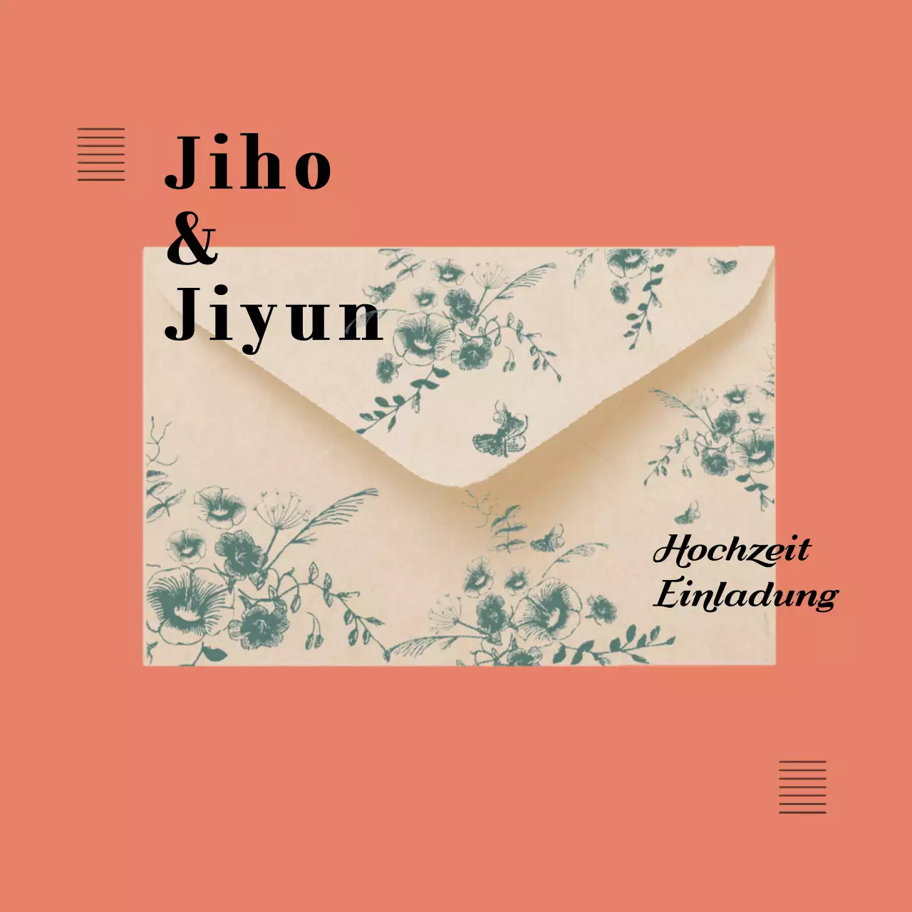 Orangefarbene Hochzeitseinladung, Einladung im CardNews-Format