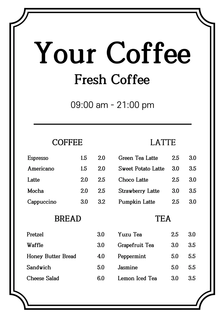 Black Simple Coffee Menu Poster