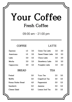 Black Simple Coffee Menu Poster