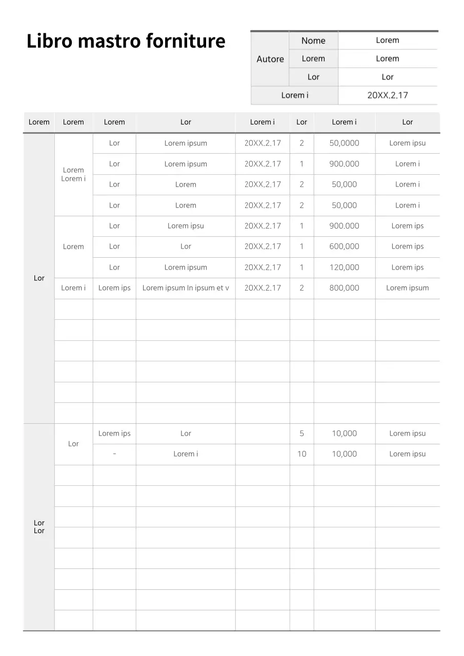 Formattazione di base del documento di inventario semplice