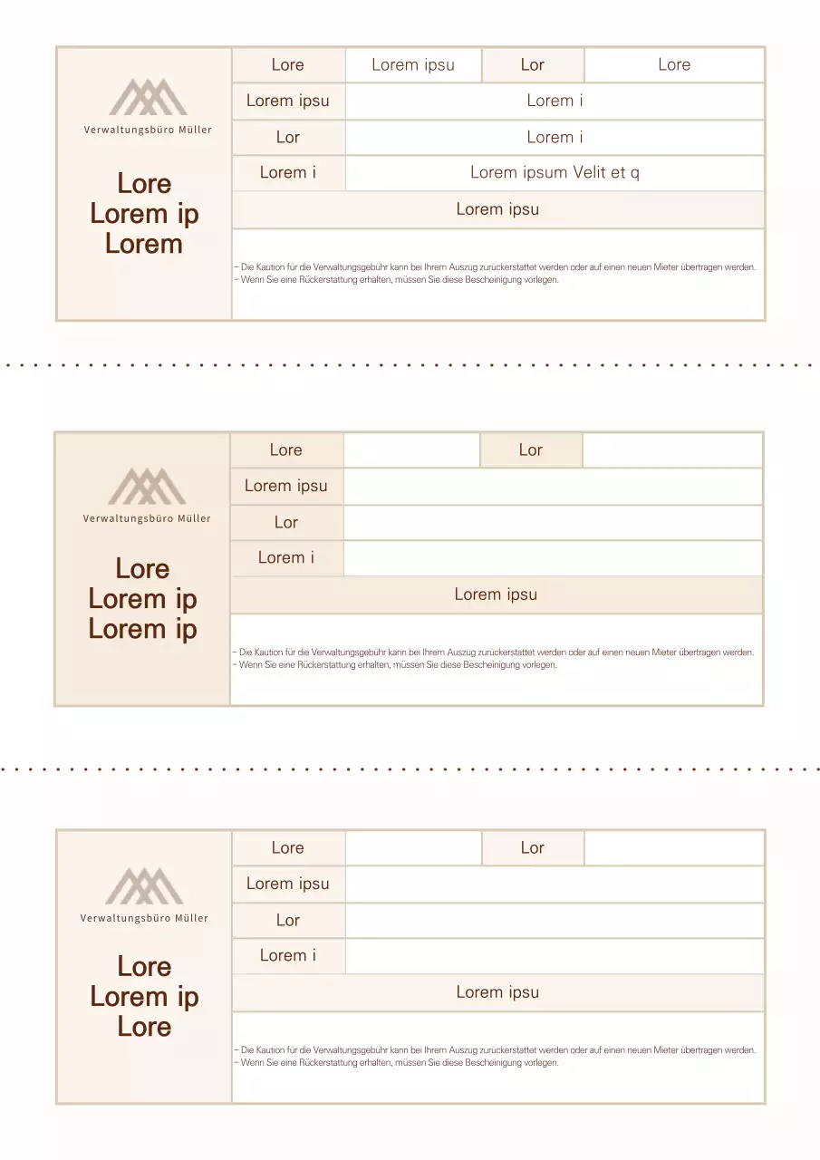 Pastellfarbene, saubere Dokumentation der Verwaltungskostenvorschussquittung