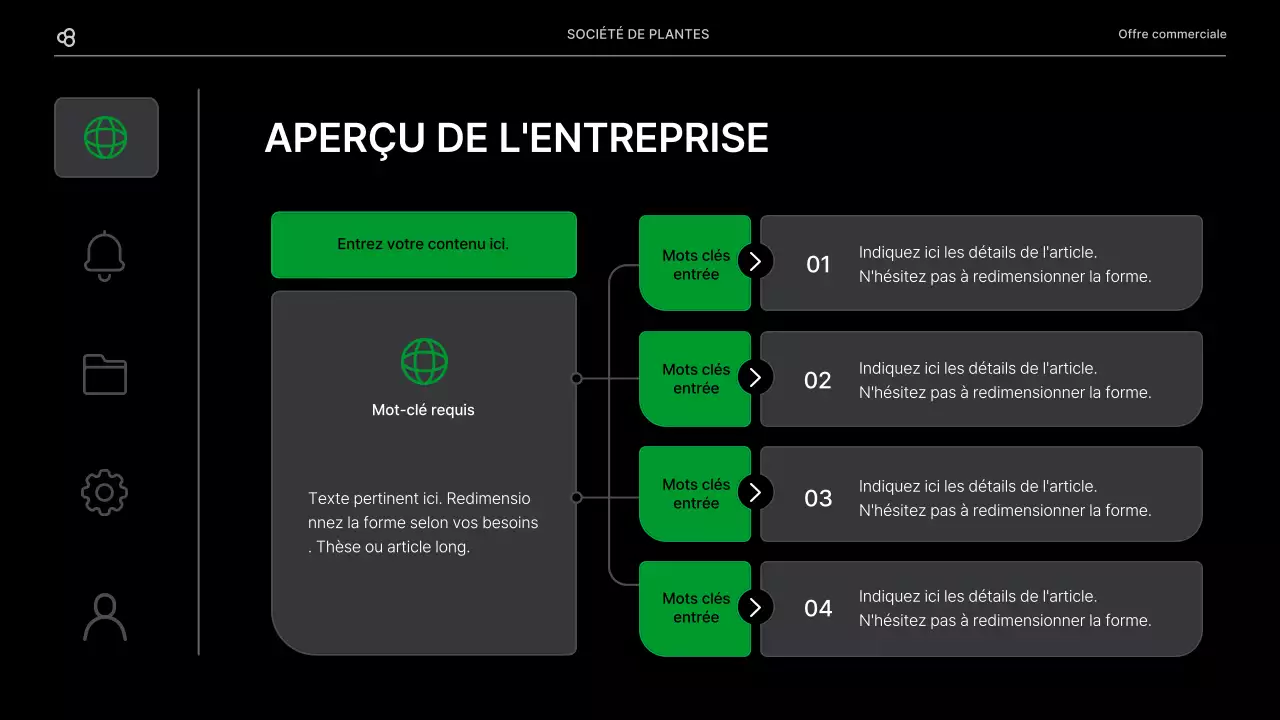 Proposition d'affaires en noir et vert, concept de feuille naturelle