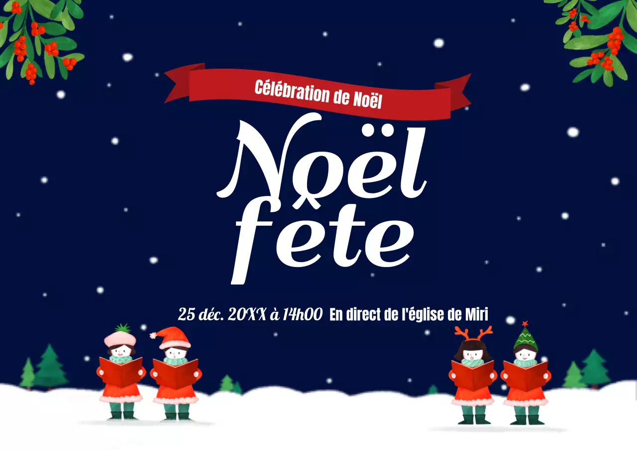 Affiche horizontale de la fête de Noël dans le ciel nocturne bleu marine