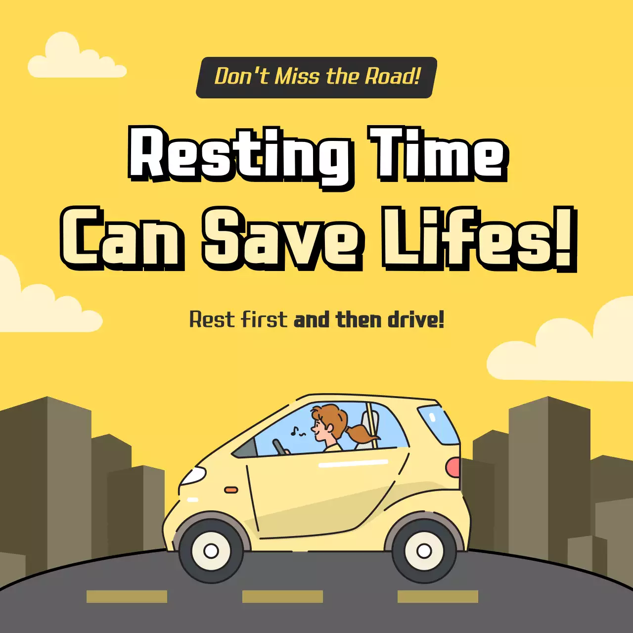 Drowsy driving in yellow and gray illustration concept