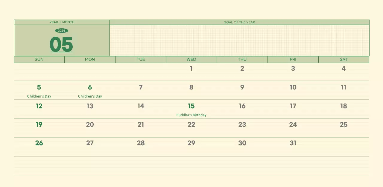 SAT D-Day notepad concept wall calendar in green and light yellow