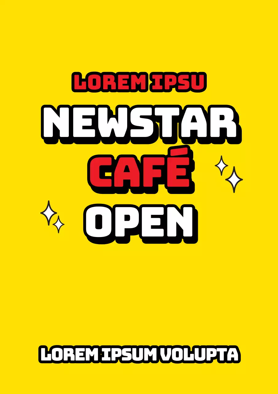 Eenvoudige winkelpui met gele en rode glitterillustraties