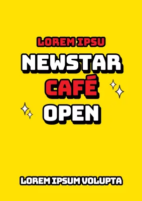 Eenvoudige winkelpui met gele en rode glitterillustraties