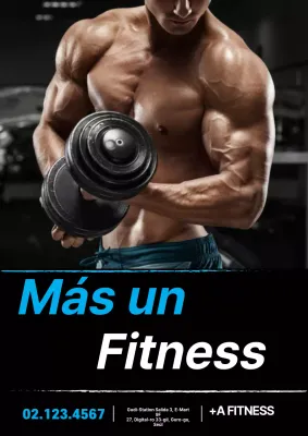 Promoción sencilla de un gimnasio con fotos azules y blancas de gente haciendo ejercicio