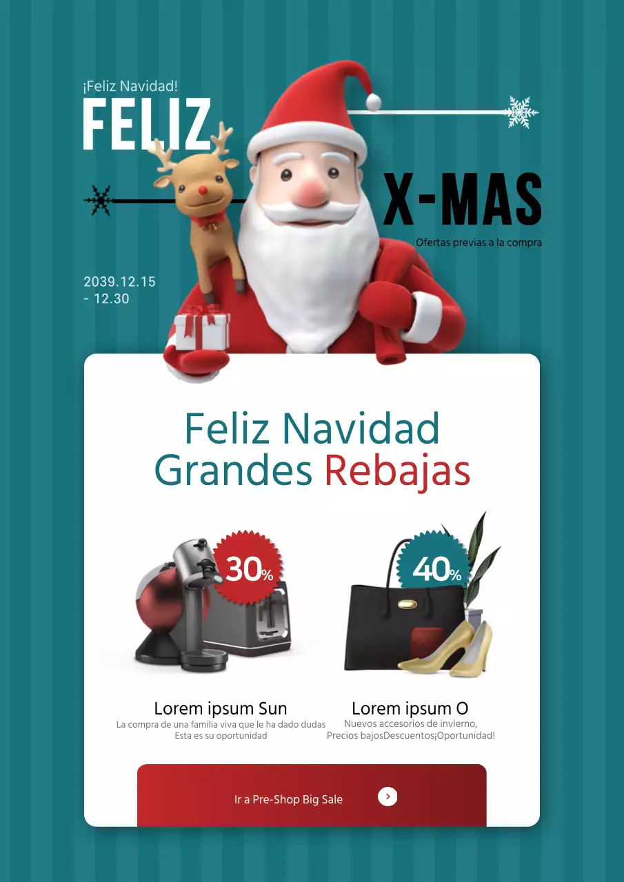 Mercancía navideña con personajes de Papá Noel turquesa y rojo a la venta