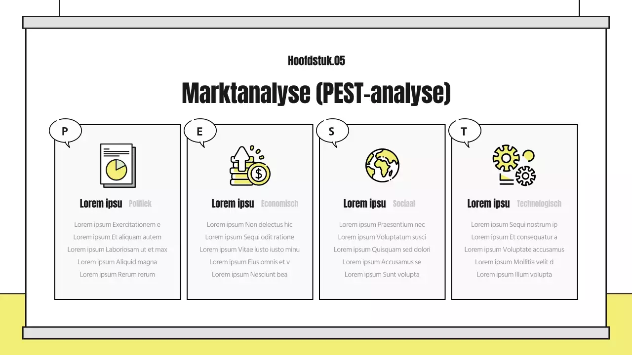 Een schattig geïllustreerd analyseverslag met gele en zwarte accenten