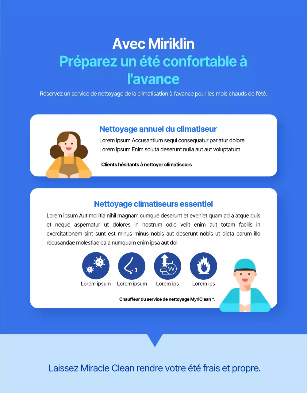 Une simple publicité bleue et jaune pour le nettoyage des climatiseurs