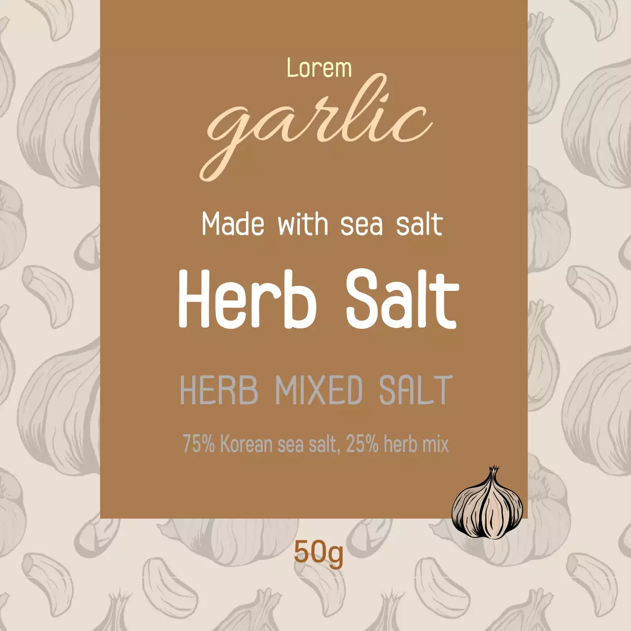 Padrão de ilustração bege vintage alho sal etiqueta alimentar