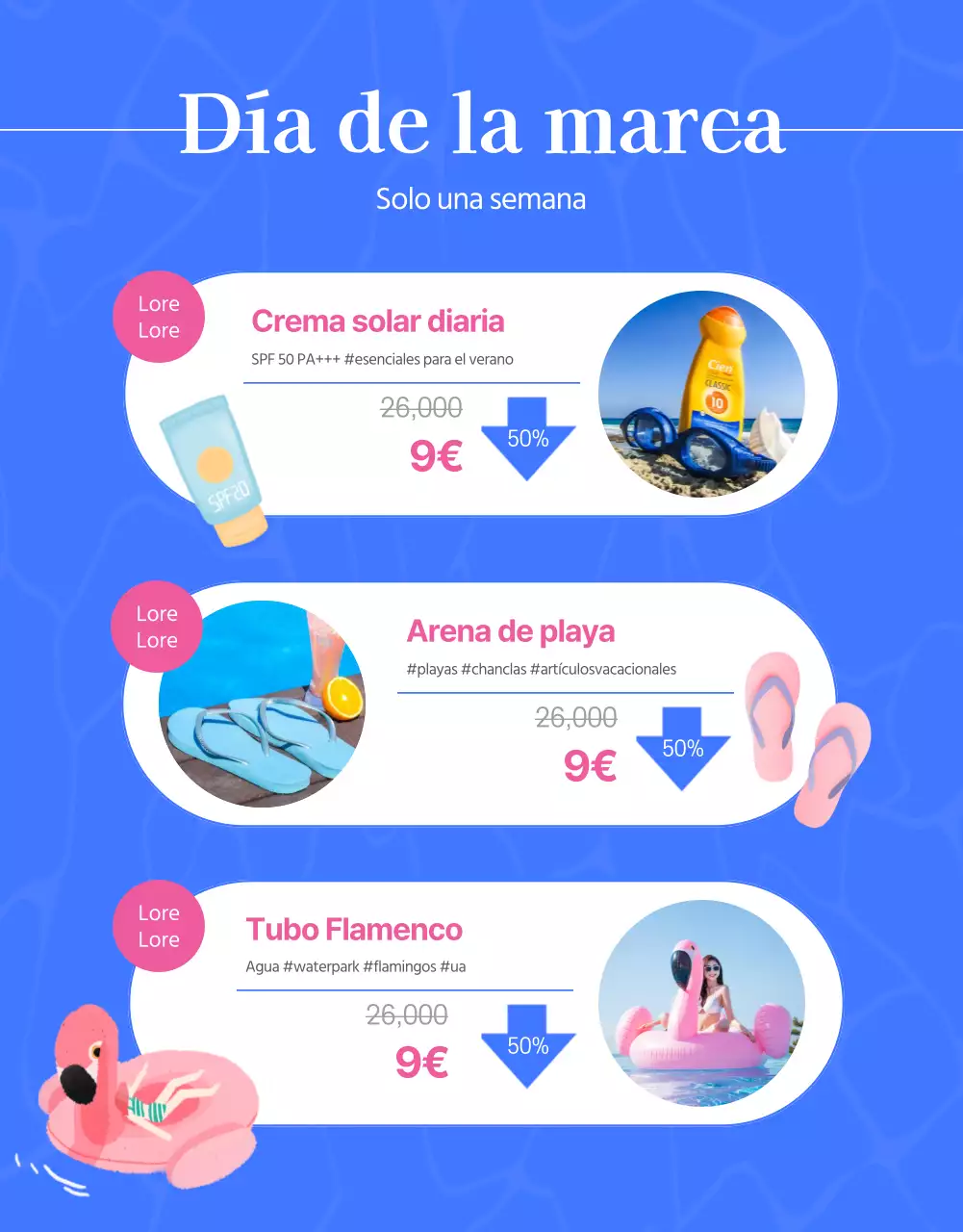 Promociona tu gran venta de verano con toques de azul y rosa