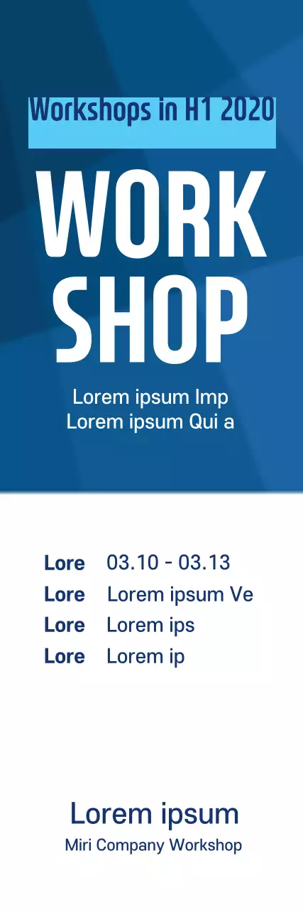 Banner de anúncio do workshop moderno azul