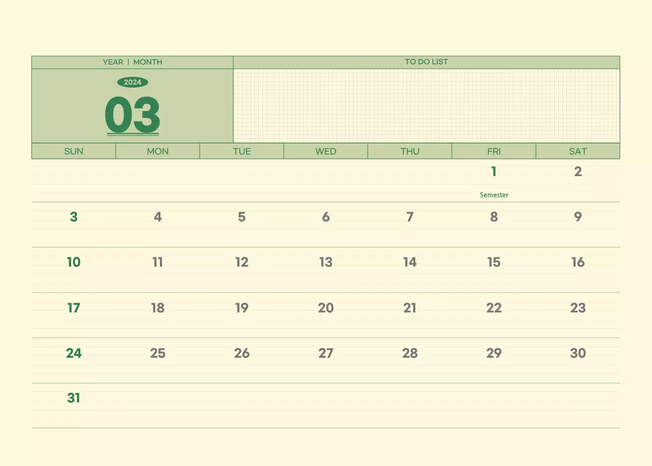 SAT D-Day notepad concept wall calendar in green and light yellow