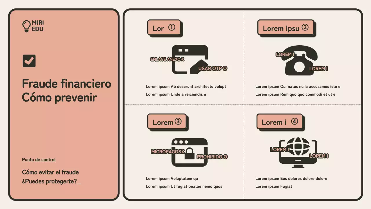  Guía minimalista de formación en prevención del fraude en beige y naranja