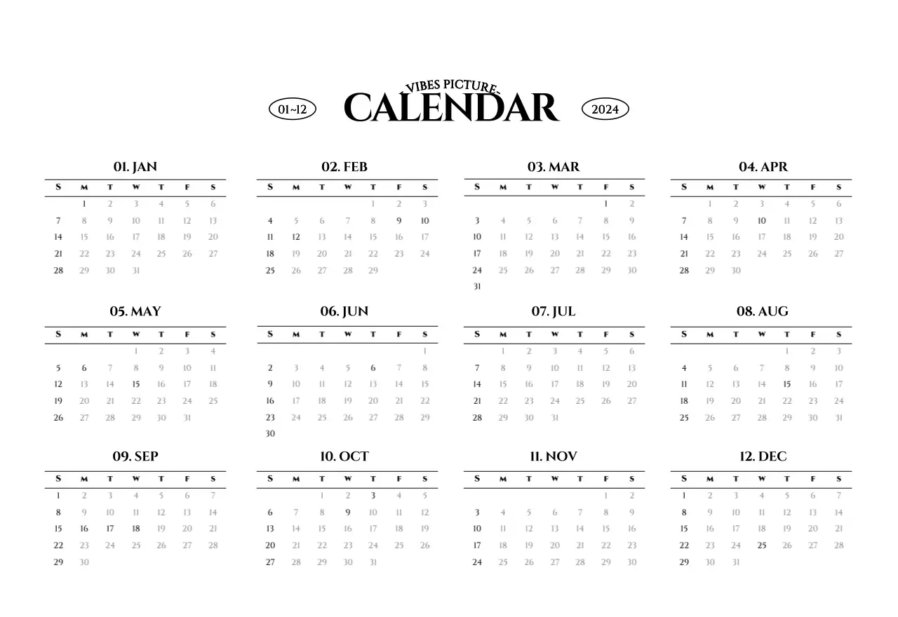 Simple style wall calendar with black and white emotional travel photography concept