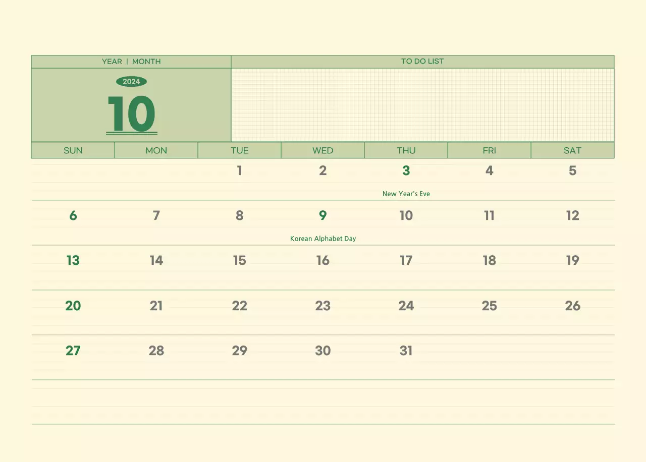 SAT D-Day notepad concept wall calendar in green and light yellow