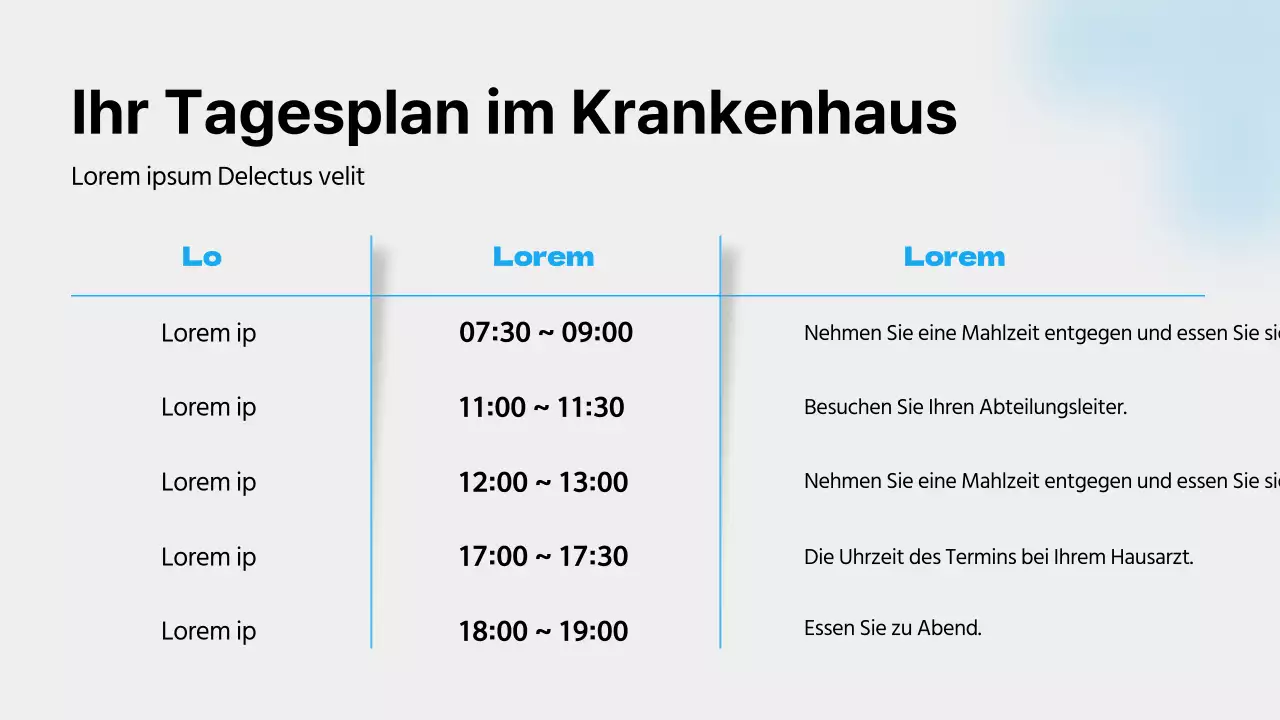 Ein Leitfaden für das Krankenhausleben mit blauen Farben, klaren Linien und Schattierungen
